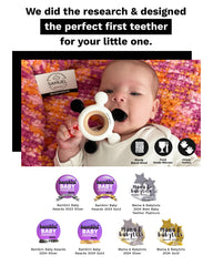 Samuel Sensory teether ring white close-up aids high-contrast visual development.