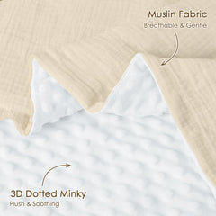 SANDJEST baby blanket beige dotted fleece back adds cozy warmth for stroller rides