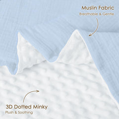 SANDJEST light blue blanket with dotted back provides cozy warmth for stroller rides.