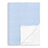 SANDJEST baby blanket muslin front in light blue offers breathable nap-ready comfort.
