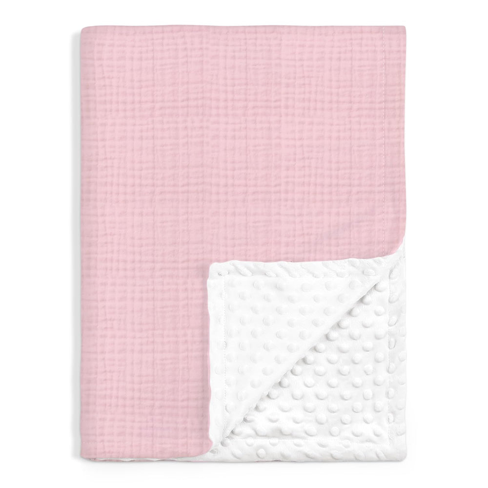 SANDJEST baby blanket pink minky with muslin offers soft comfort on warm days