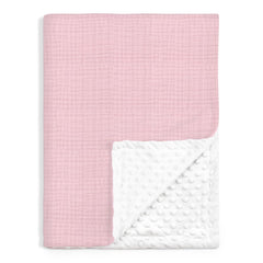 SANDJEST baby blanket pink minky with muslin offers soft comfort on warm days