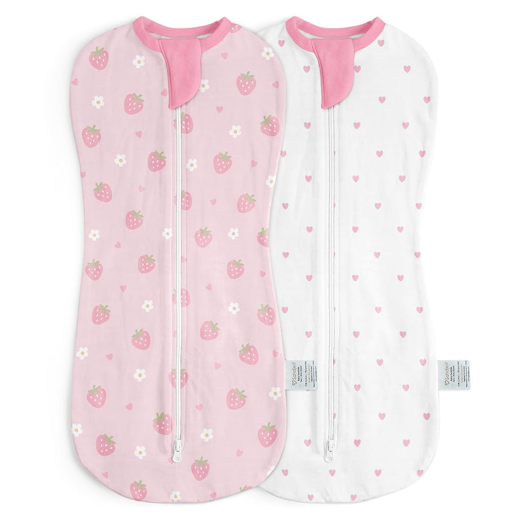 SANDJEST baby swaddle strawberry print promotes gentle, secure sleep for newborns.