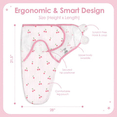 SANDJEST swaddle blanket cherry arm-in design provides cozy, snug newborn fit