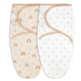 SANDJEST baby swaddle blanket rainbow-cross pack shows two patterns for secure newborn comfort.