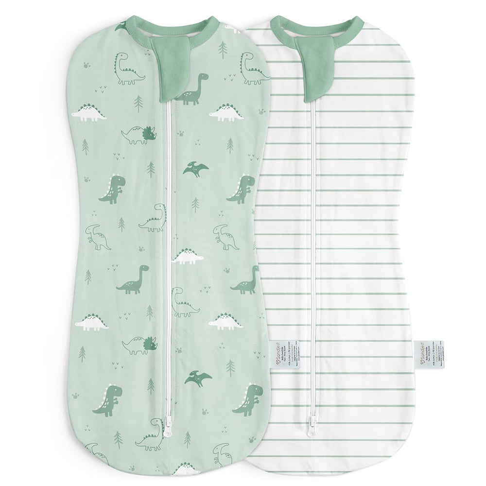 SANDJEST baby swaddle dinosaur pack2 front view for gentle newborn sleep