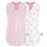 SANDJEST baby swaddle front view with arm-in zipper offers secure, easy dressing for newborn warmth.