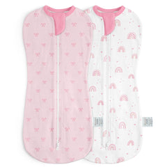 SANDJEST baby swaddle front view with arm-in zipper offers secure, easy dressing for newborn warmth.