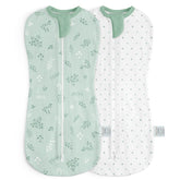 SANDJEST swaddle in green leaves offers soft newborn comfort.