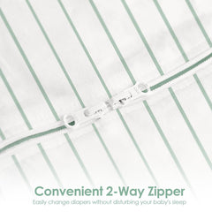 SANDJEST baby swaddle stripe pack2 zipper closeup emphasizes easy diaper changes