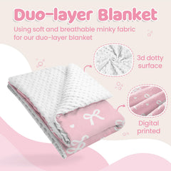 SANDJEST Bow Minky blanket back dotted 3D texture adds tactile comfort for baby