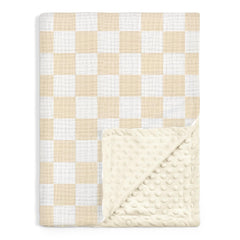 SANDJEST checkered baby blanket with muslin side offers breathable comfort for naps.
