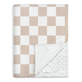 SANDJEST checkered minky blanket folded for cozy on-the-go warmth