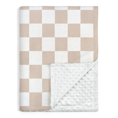 SANDJEST checkered minky blanket folded for cozy on-the-go warmth