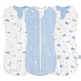 SANDJEST dinosaur-swaddle-pack in soft cotton promotes secure newborn sleep.