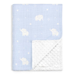 SANDJEST elephant baby blanket muslin side offers breathable comfort for naps.