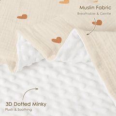 SANDJEST Heart Baby Blanket dotted fleece back adds cozy warmth during stroller trips.