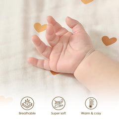 SANDJEST Heart Baby Blanket stroller-use scene showing on-the-go comfort.