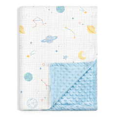 SANDJEST outer-space-blanket-boy-crib shows a soft dual-fabric crib blanket for crib comfort.