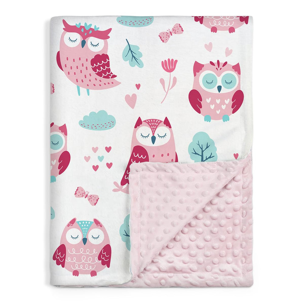 SANDJEST Owl Kid Blanket front view shows soft cozy minky fabric