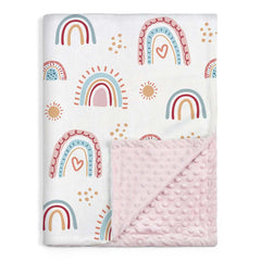 SANDJEST Rainbow Kid Blanket folded for storage with nap-time comfort.