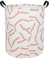 Sanjiaofen baseball laundry hamper front view highlights durable fabric with easy-carry handles for clutter-free bedrooms.