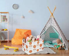 Sanjiaofen kids basket with patterns demonstrates decorative storage for toys and books.