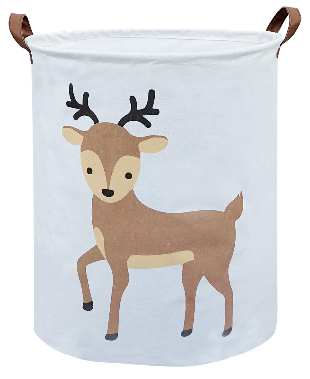 Sanjiaofen kids laundry basket deer front view shows ample capacity for toys and clothes.