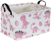 Sanjiaofen pink dinosaur basket front view with sturdy leather handles for easy carrying.