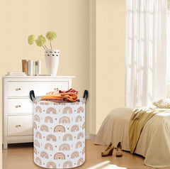 Sanjiaofen Rainbow Laundry Hamper with two handles aiding easy transport.