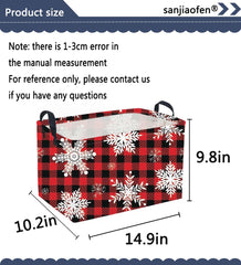 Sanjiaofen rectangular basket red snowflakes side with handles, easy transport.
