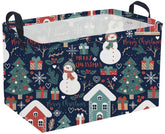 Sanjiaofen rectangular Christmas basket blue snowman close-up showing sturdy handles for easy transport.
