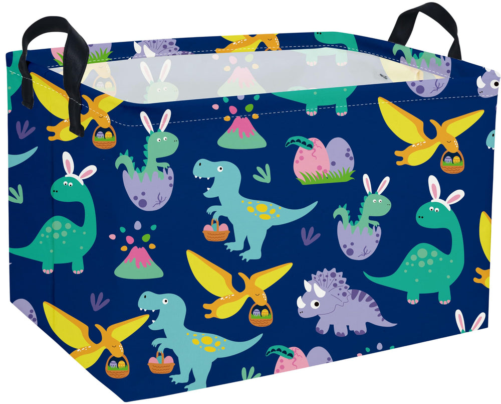 Sanjiaofen rectangular Easter dinosaur basket front view for durable toy and book storage