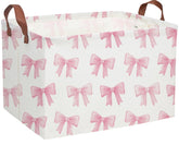 Sanjiaofen pink bowknot basket stores toys neatly in kids' rooms.