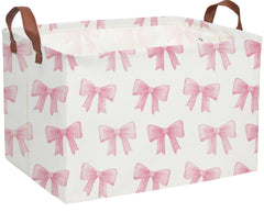 Sanjiaofen pink bowknot basket stores toys neatly in kids' rooms.
