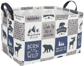 Sanjiaofen rectangular kids storage basket top view with sturdy leather handles.