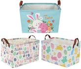 Sanjiaofen Easter baskets front view, durable linen-cotton fabric ideal for toy storage.