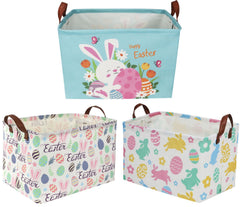 Sanjiaofen Easter baskets front view, durable linen-cotton fabric ideal for toy storage.