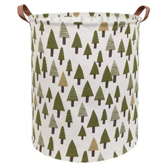 Sanjiaofen tree-pattern storage bin close-up shows durable linen-cotton fabric for organized laundry.