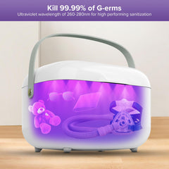 SANSI UV Light Sanitizer Box demonstrates 360-degree UV chips for comprehensive coverage.