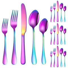 Sanyannis Rainbow Silverware Set in 4-place setting with durable 18/10 stainless steel