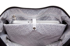 Spacious side compartment fits portable pumps for quick access.