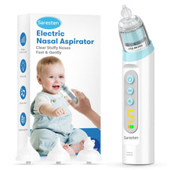 Saresten nasal aspirator baby front view showing compact, travel-ready design.