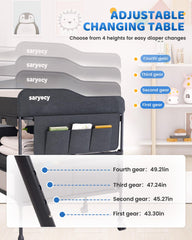Saryocy changing table with removable wheels enables easy room-to-room mobility