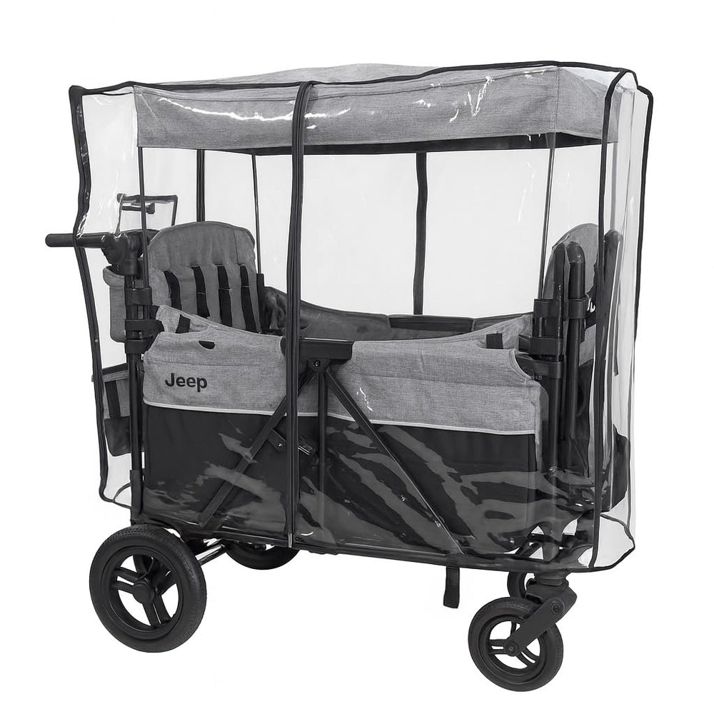 SASHA'S rain cover for Jeep Wrangler Deluxe 4 Seater shows full coverage with clear visibility.