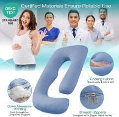 Sasttie blue pillow with down-alternative filling offers balanced support.