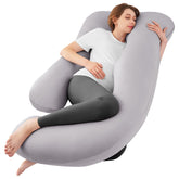 Sasttie U-shaped pregnancy pillow front view supports full-body comfort for pregnancy sleep.