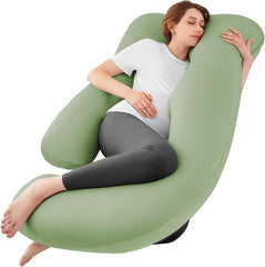 Sasttie pregnancy pillow U-shape full-body green supports shoulders and belly for side sleepers