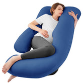 Sasttie pregnancy pillow U-shape navy offers ergonomic support for side-sleep comfort.