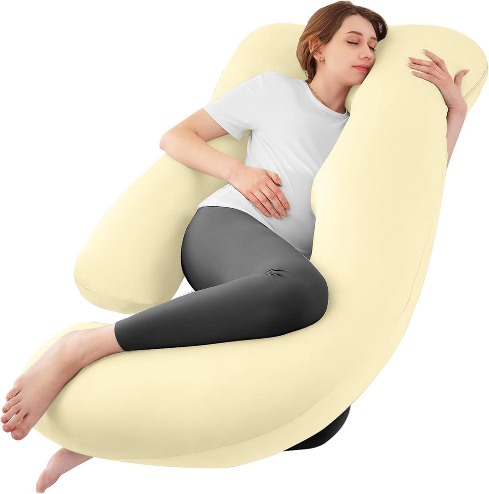 Sasttie U-shape pregnancy pillow supports shoulders and belly for comfortable sleep